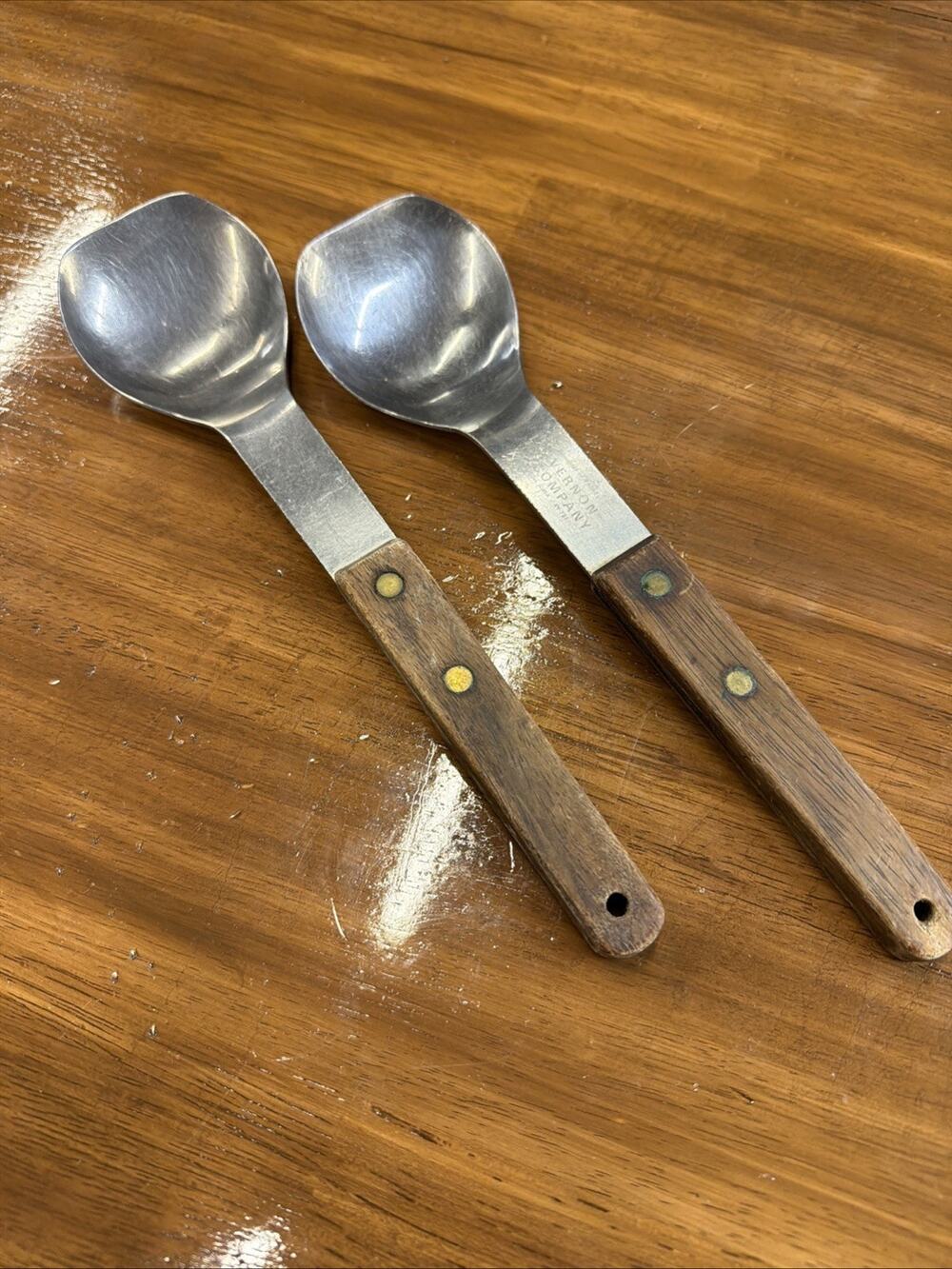 2 Vintage Vernon Stainless Steel Wood Handle Ice Cream Scoop